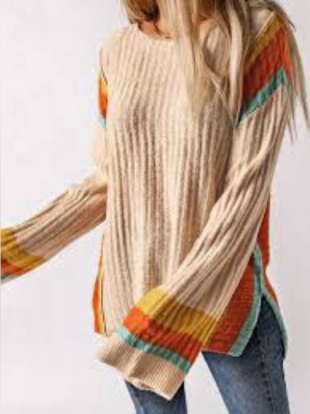 Dokotoo Crewneck 3/4 Sleeve Striped Knit Pullover light weight Sweater Size XL